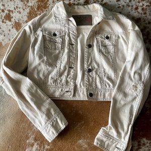 Cruel girl cream distressed cropped denim jacket